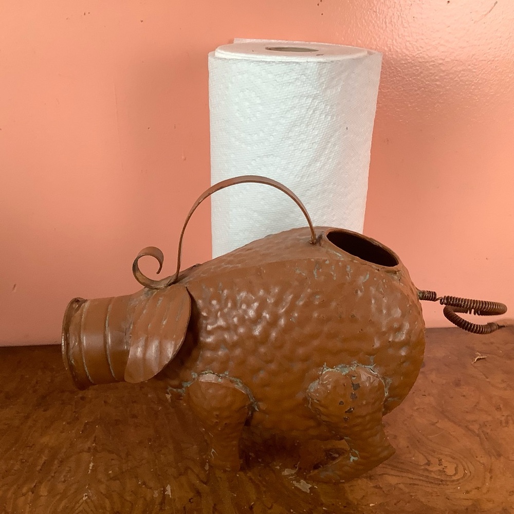 Brown Metal Pig Sculpture Watering Can - Decorative Home Art - Picture 11 of 13